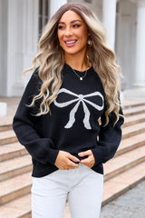 Ribbon Bowknot Pattern Jacquard Knit Sweater | Dress In Beauty