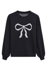 Ribbon Bowknot Pattern Jacquard Knit Sweater | Dress In Beauty