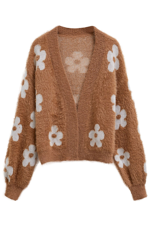 Cuteness Flowers Fuzzy Knit Cardigan | Dress In Beauty