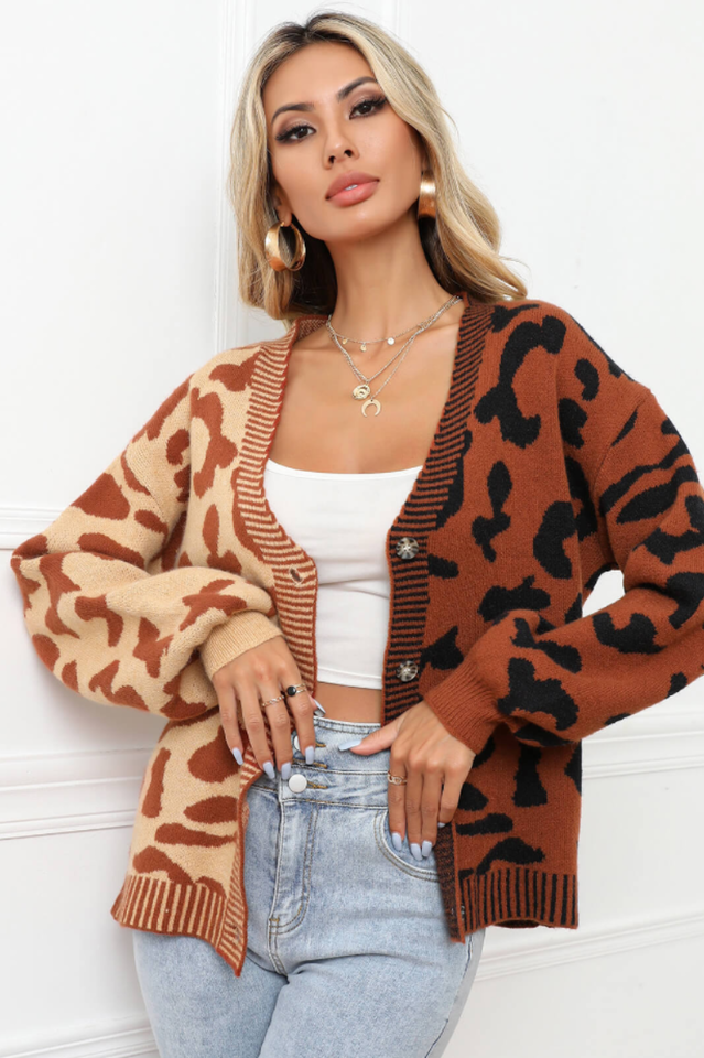 Janelle Leopard Button Up Knit Cardigan | Dress In Beauty