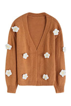 Camel 3D Floral Lantern Sleeve Cardigan - View 6 | TEVQA