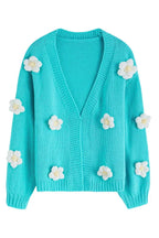 Camel 3D Floral Lantern Sleeve Cardigan - View 13 | TEVQA