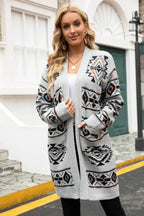Geometric Print Long Cardigan - View 7 | TEVQA