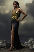 Zisel Ruched Split Satin Skirt Set - TEVQA