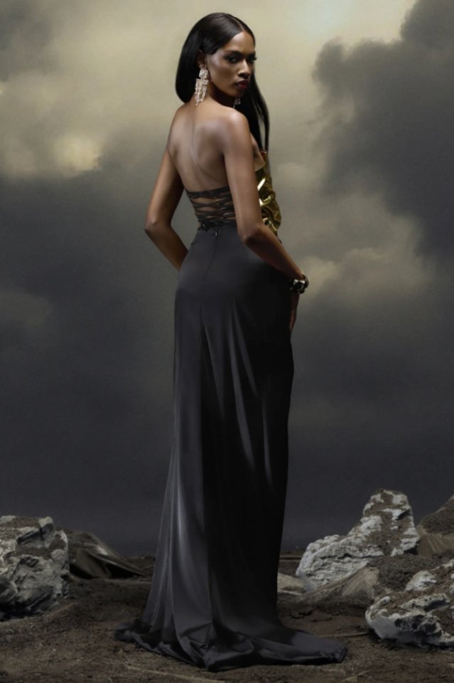 Zisel Ruched Split Satin Skirt Set | Dress In Beauty