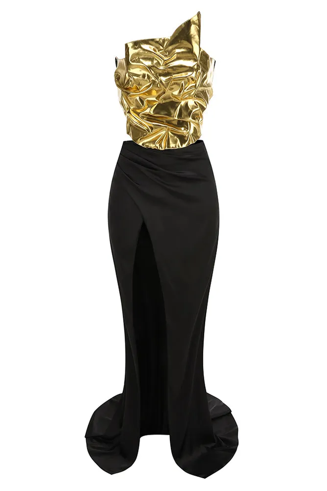 Zisel Ruched Split Satin Skirt Set | Dress In Beauty