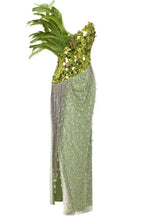 Qorow Feather Trimmed Crystal Chain Fringe Maxi Dress - View 8 | TEVQA