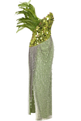 Qorow Feather Trimmed Crystal Chain Fringe Dress | Dress In Beauty