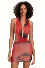 Backless Mesh Halter One Step Skirt | Dress In Beauty