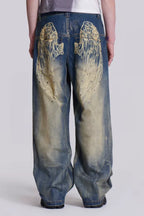 Wide leg denim jeans with graphic print - View 6 | TEVQA