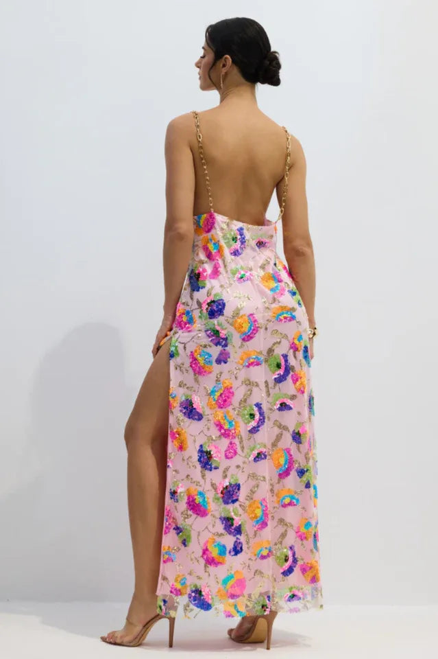 Embroidered sequin maxi dress - View 8 | TEVQA