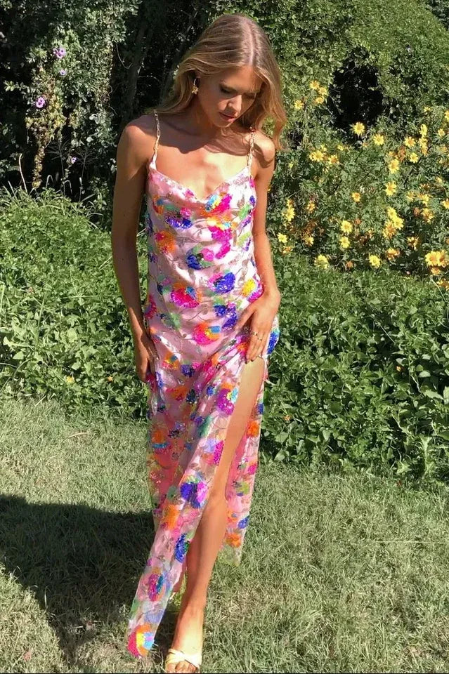 Embroidered sequin maxi dress - View 9 | TEVQA