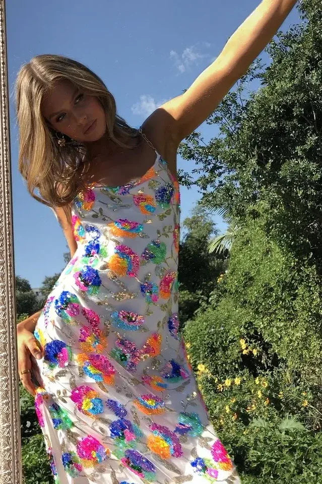Embroidered sequin maxi dress - View 11 | TEVQA