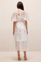 Floral Print Midi Dress with Puff Sleeves - View 7 | TEVQA