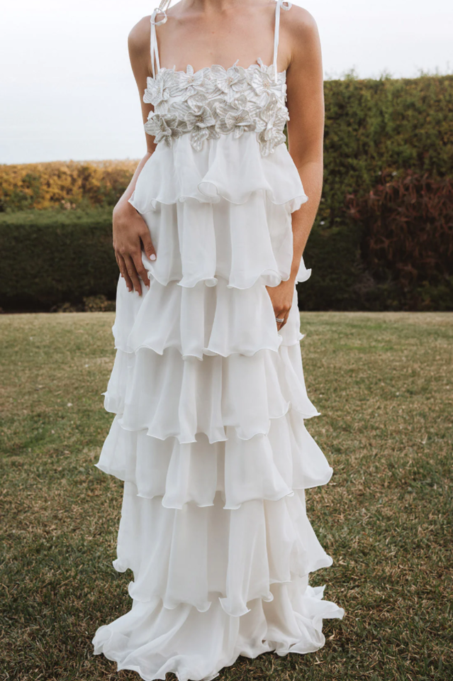 Clara Diamante Flower Tiered Slip Dress | Dress In Beauty