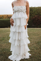 Clara Diamante Flower Tiered Slip Dress - View 13 | TEVQA