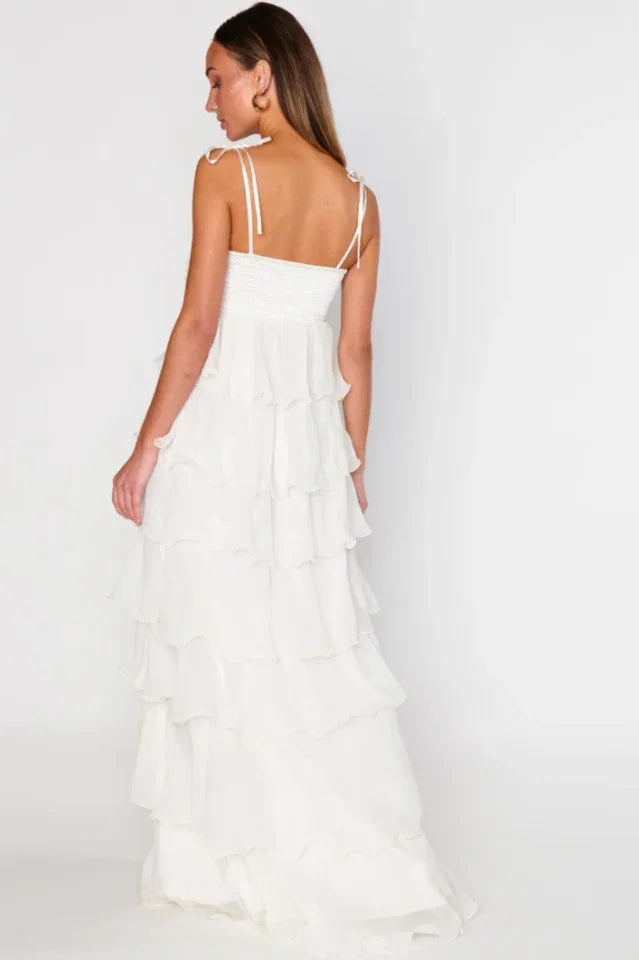 Clara Diamante Flower Tiered Slip Dress - View 16 | TEVQA