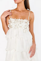 Clara Diamante Flower Tiered Slip Dress - View 14 | TEVQA