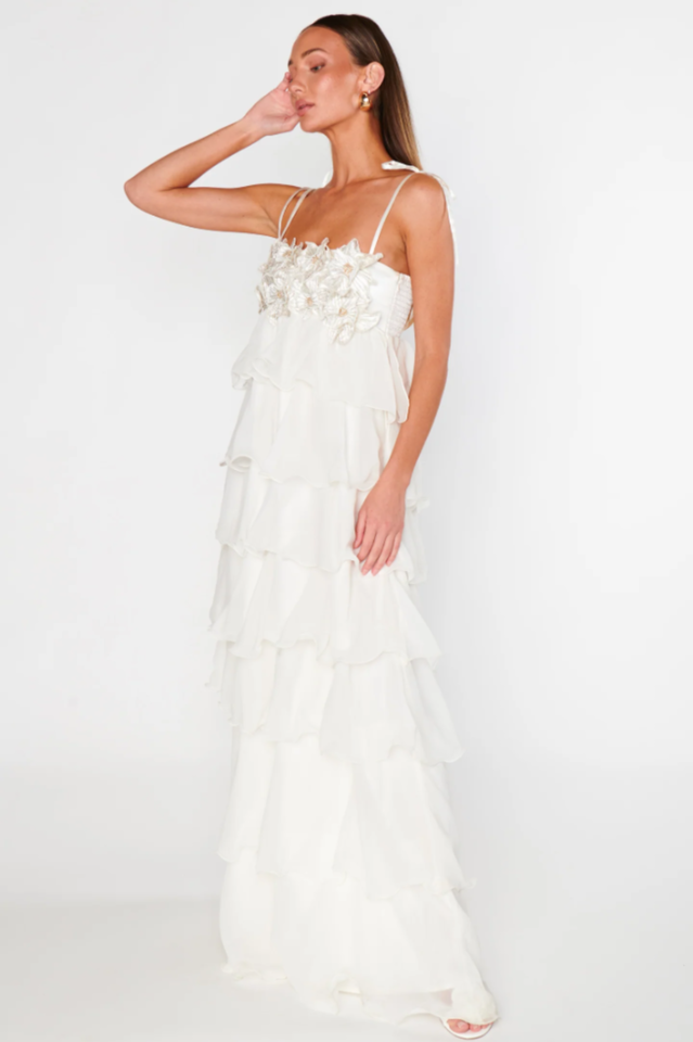 Clara Diamante Flower Tiered Slip Dress | Dress In Beauty