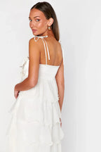 Clara Diamante Flower Tiered Slip Dress - View 15 | TEVQA