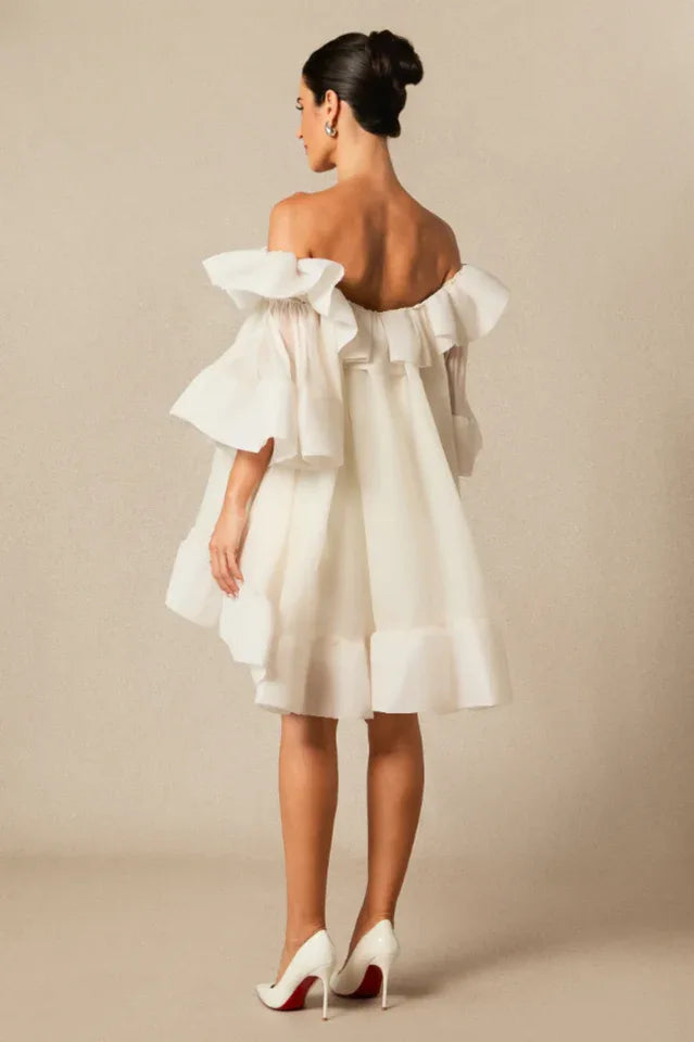 Off Shoulder Ruffle Mini Dress - View 6 | TEVQA