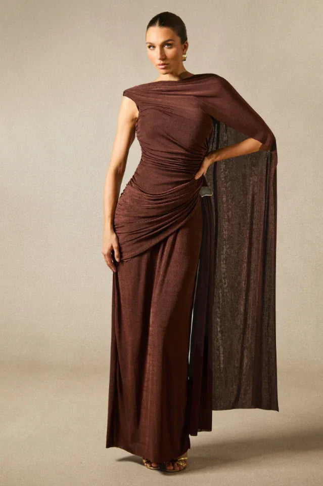 Aubrie Draped Cape Maxi Dress - TEVQA