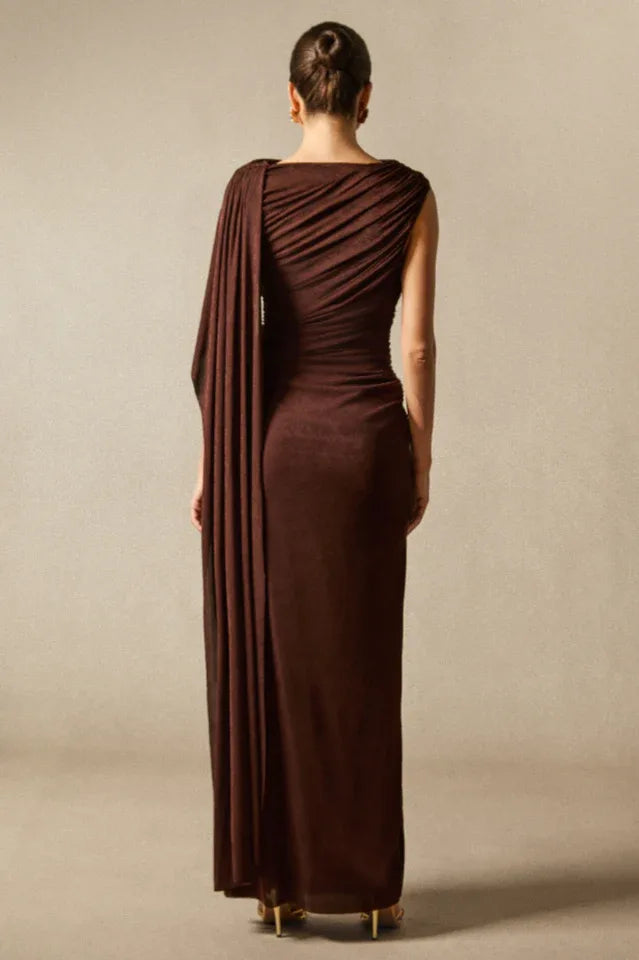 Aubrie Draped Cape Maxi Dress - TEVQA