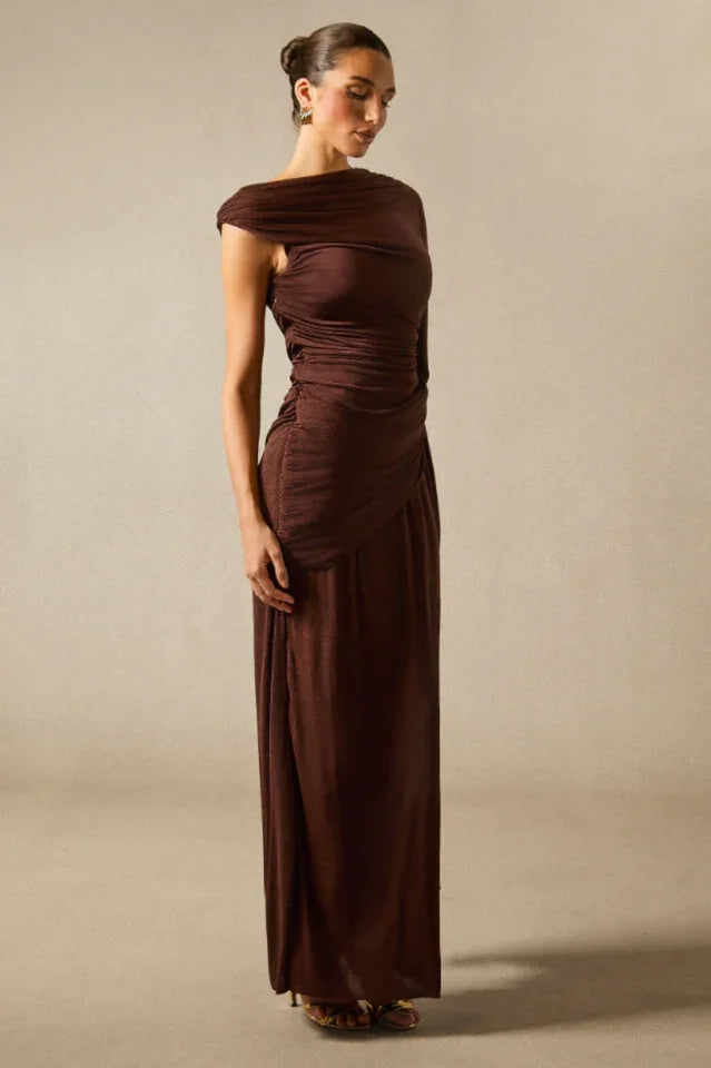 Aubrie Draped Cape Maxi Dress - TEVQA