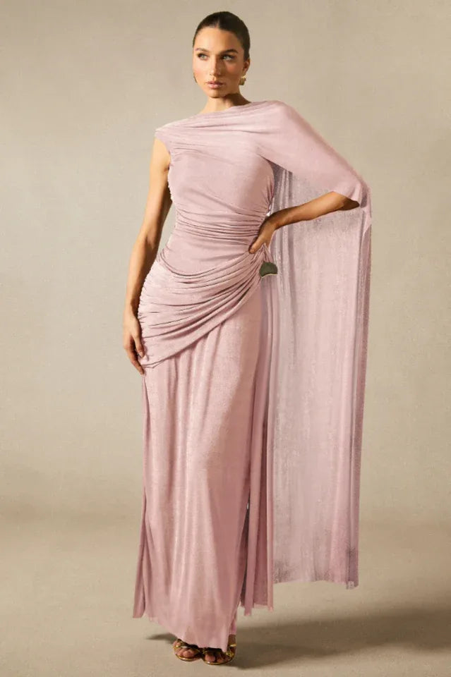Aubrie Draped Cape Maxi Dress - TEVQA