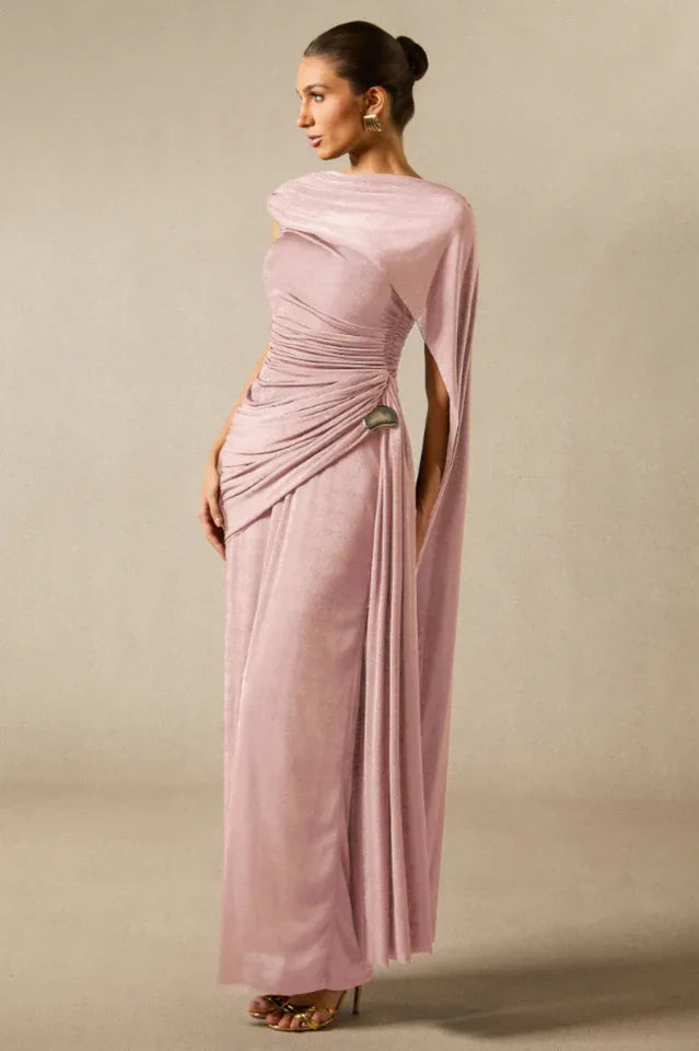 Aubrie Draped Cape Maxi Dress - TEVQA