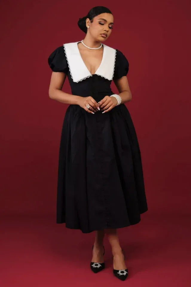 Athena Puff Sleeve Midi Dress - TEVQA