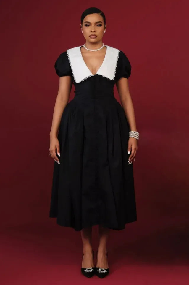 Athena Puff Sleeve Midi Dress - TEVQA