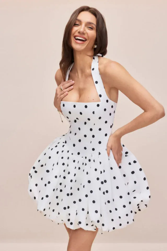 Vivianne Polka Dot Bubble Hem Dress - TEVQA
