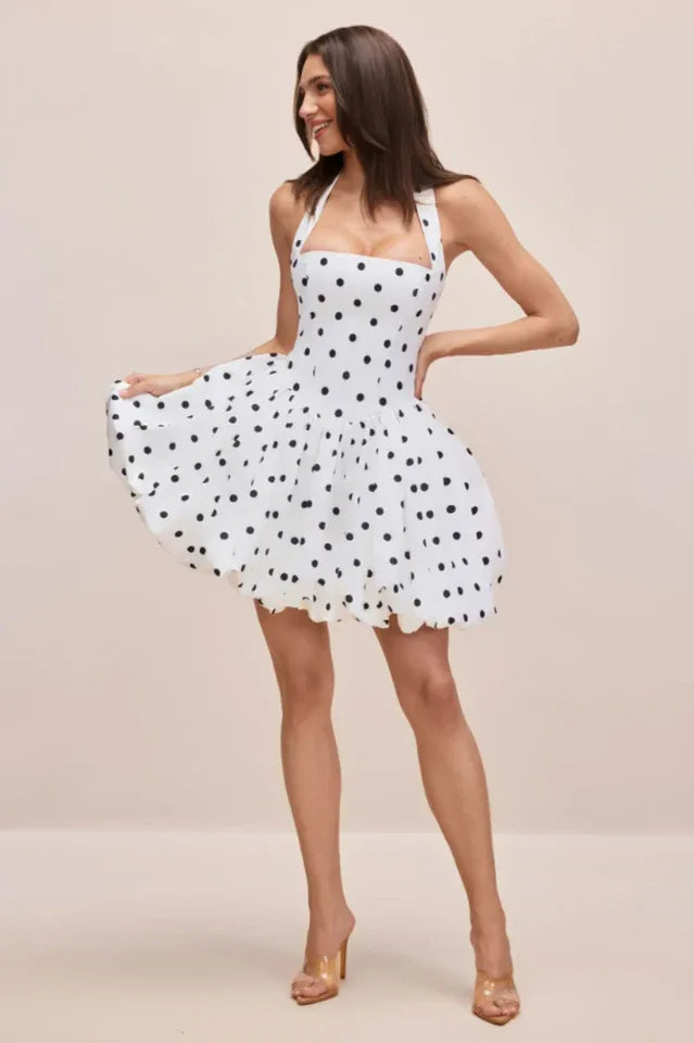 Vivianne Polka Dot Bubble Hem Dress - TEVQA