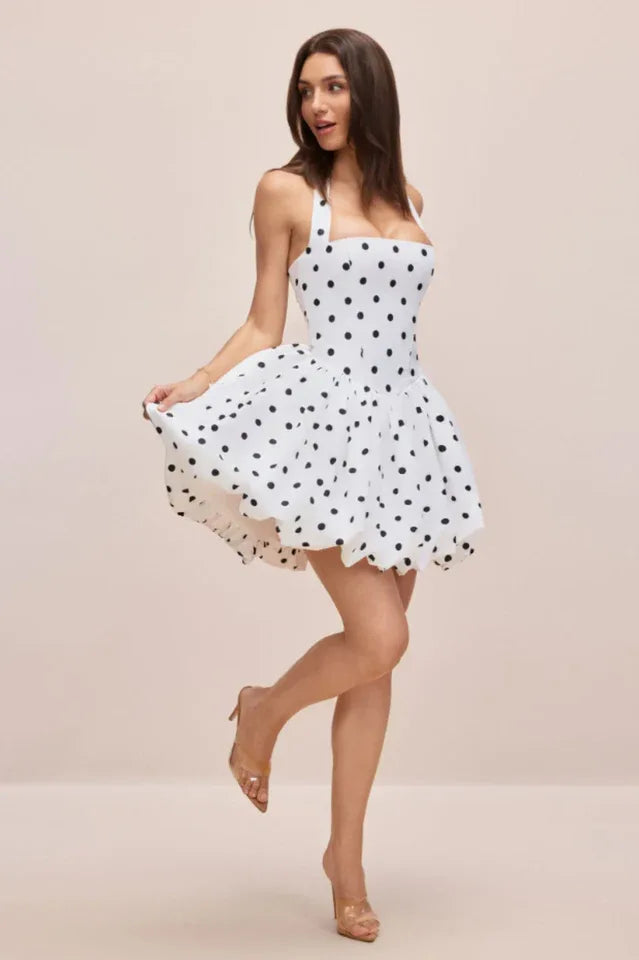 Vivianne Polka Dot Bubble Hem Dress - TEVQA