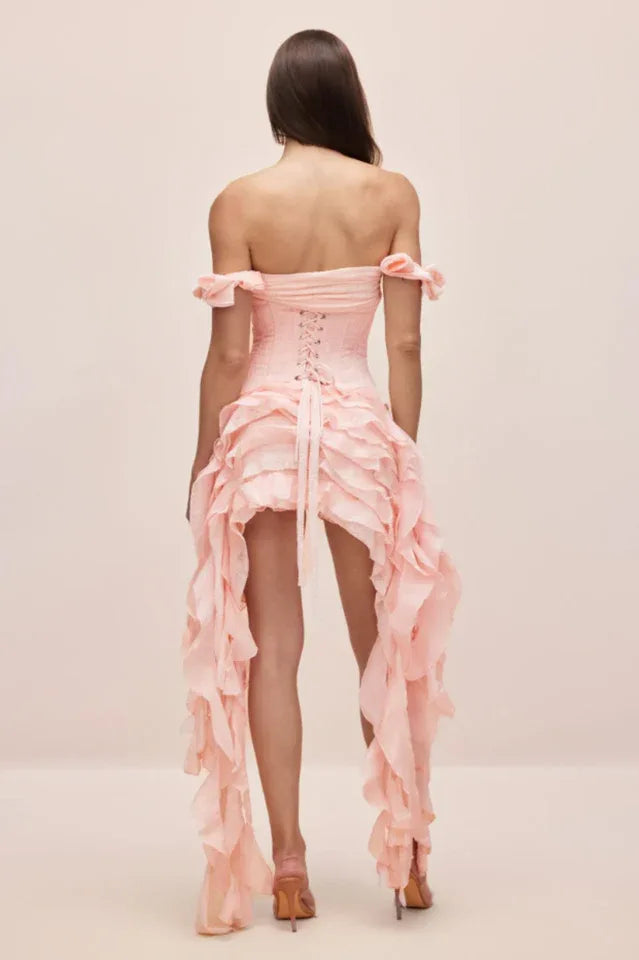 Ivria Halterneck Ruffled Draped Dress - View 6 | TEVQA