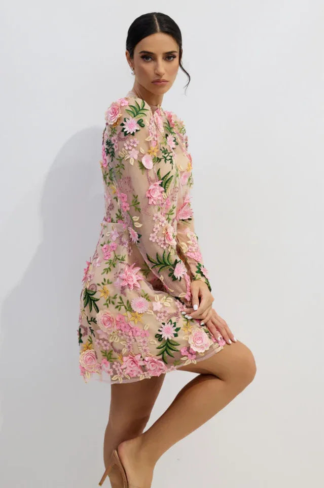 Lara Floral Applique Mini Dress - View 6 | TEVQA