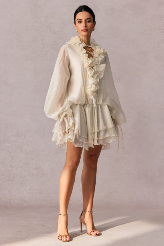 Olive Puff Sleeve Tiered Mini Dress | Dress In Beauty