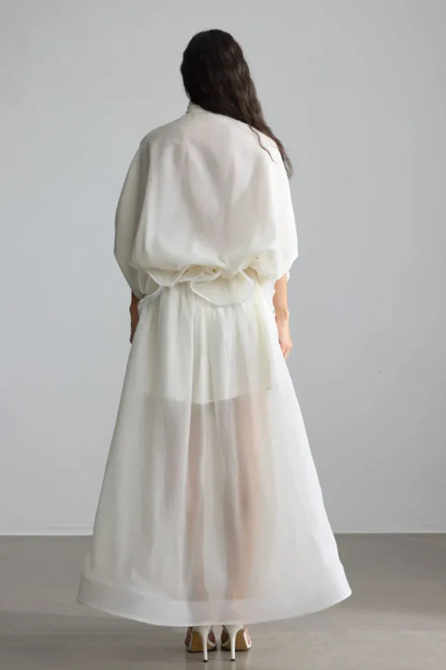 Eliza Tie Neck Semi-Sheer Maxi Dress - View 6 | TEVQA