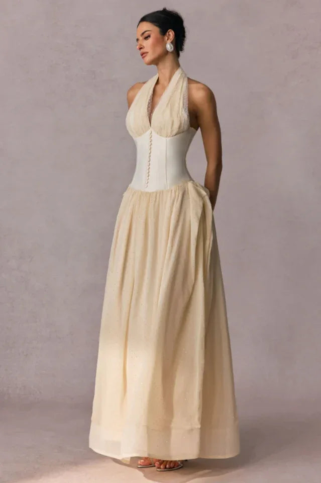 Vivien Halterneck Tulle Overlay Maxi Dress - TEVQA Secondary image