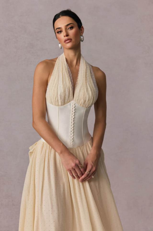 Vivien Halterneck Tulle Overlay Maxi Dress | Dress In Beauty