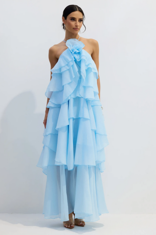 Sibley Halterneck Tiered Ruffle Maxi Dress | Dress In Beauty