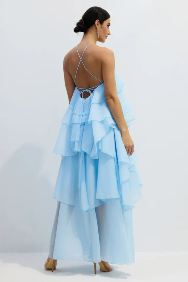 Halterneck Tiered Ruffle Maxi Dress - View 7 | TEVQA