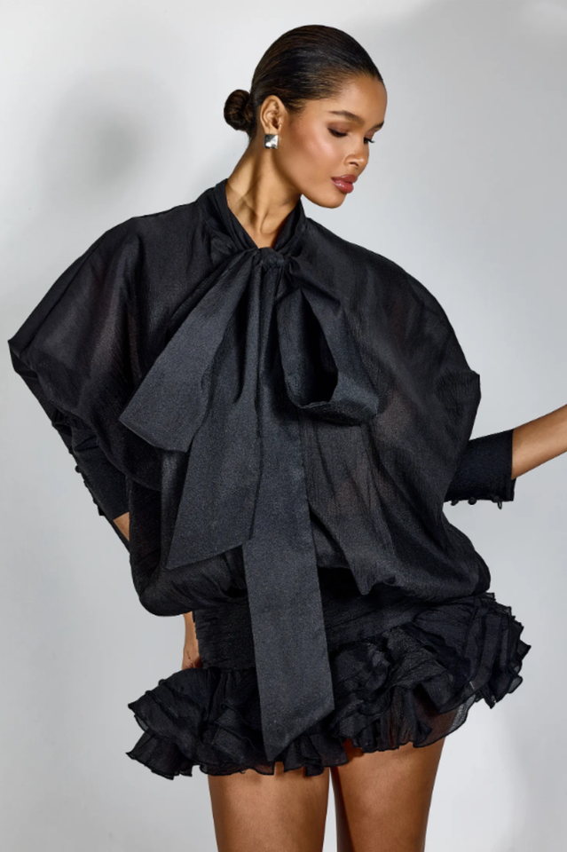 Trina Tie-neck Ruffle Hem Mini Dress | Dress In Beauty