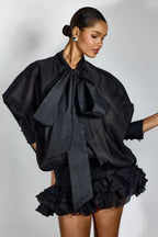 Trina Tie-neck Ruffle Hem Mini Dress - TEVQA