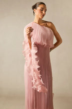 Khloe One Shoulder Pleated Ruffle Maxi Dress - TEVQA