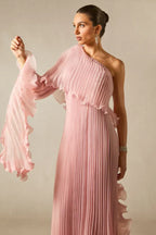 Khloe One Shoulder Pleated Ruffle Maxi Dress - TEVQA