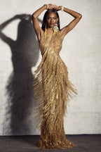 Kimberley Sleeveless Beaded Fringe Maxi Dress - TEVQA