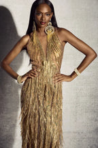 Kimberley Sleeveless Beaded Fringe Maxi Dress - TEVQA