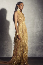 Kimberley Sleeveless Beaded Fringe Maxi Dress - TEVQA